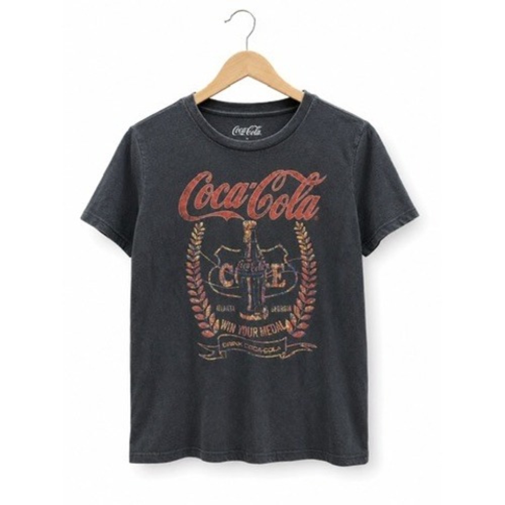 Coca-Cola Win Your Medal‎ Graphic T-Shirt Charcoal Gray Retro Americana XS
